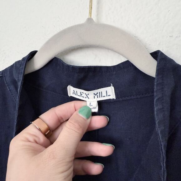 [Alex Mill] Navy Blue 100% Linen Logan Straight Leg Tie Waist Jumpsuit Sz Large - Picture 10 of 11